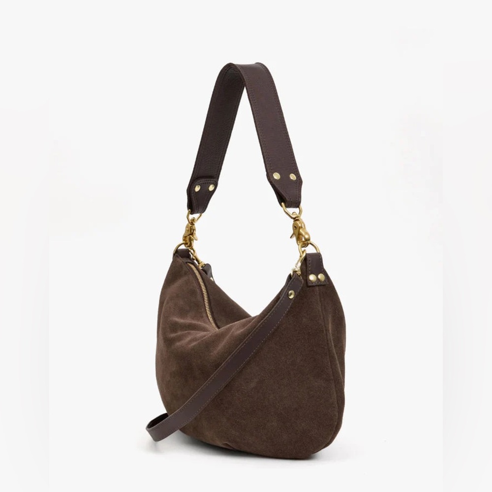 Clare v Moyen Brown Suede Messenger Hobo Bag with Gold Hardware nwt
